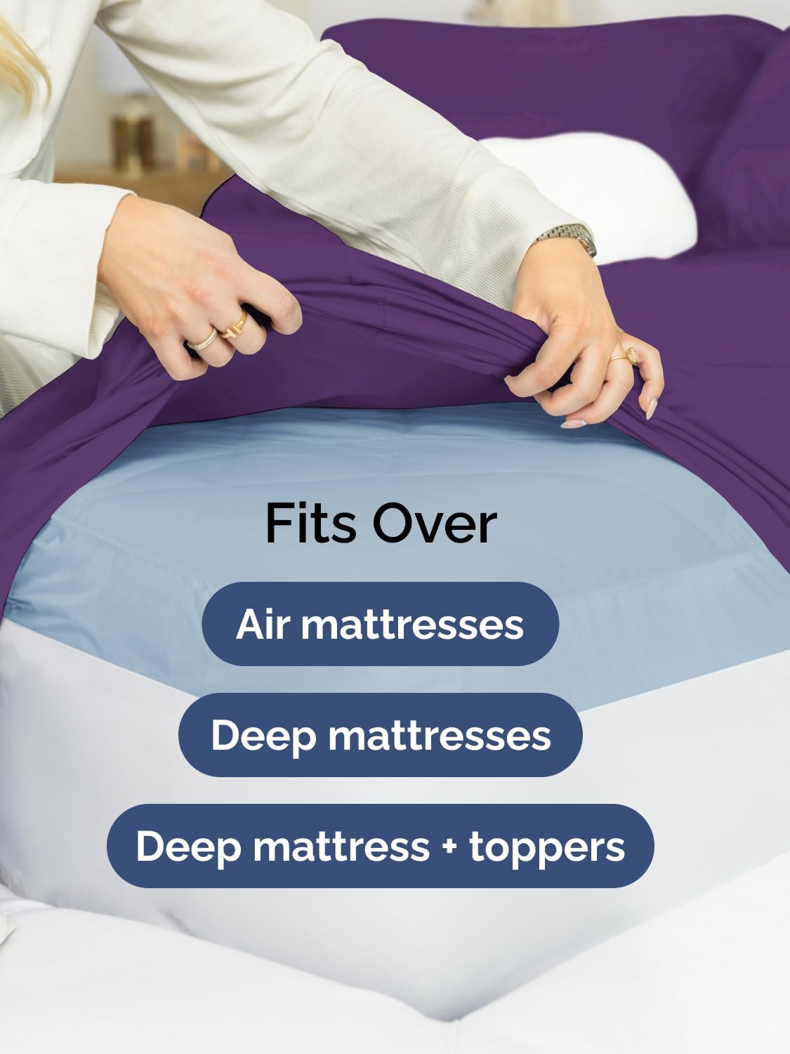Skiennix Extra Deep King Sheet Set - 6 Piece Breathable Cooling Bedding - Soft, Wrinkle-Free Purple
