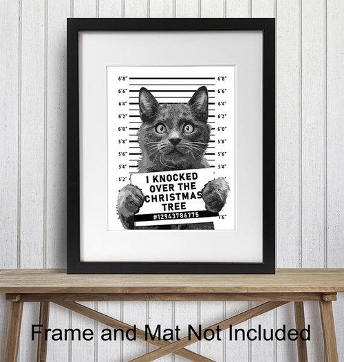 Cat Christmas Tree | Cute Holiday Wall Art Poster for Cat Lovers | Humorous 8x10 Unframed Decor
