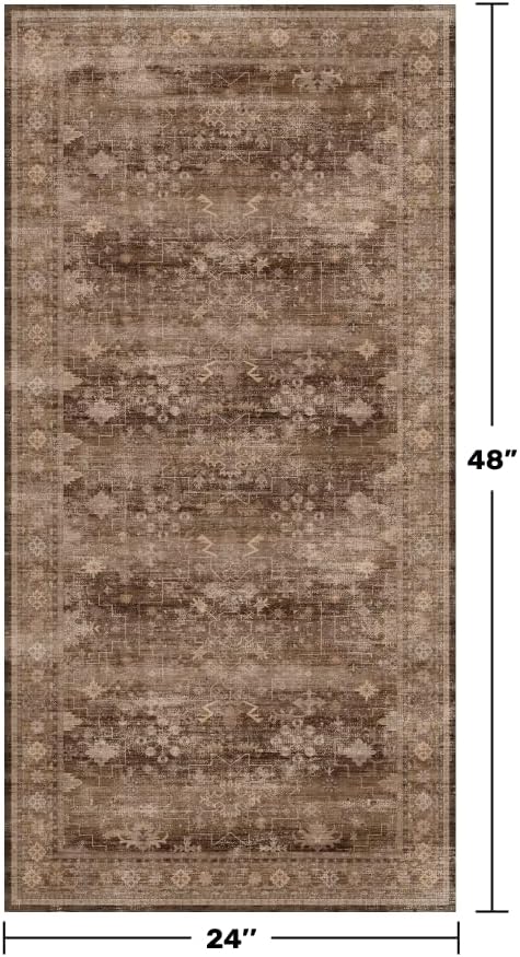 Regine Switzerland Brown 2x4 Entryway Runner Rug - Non-Slip, Washable, Vintage Taupe Design