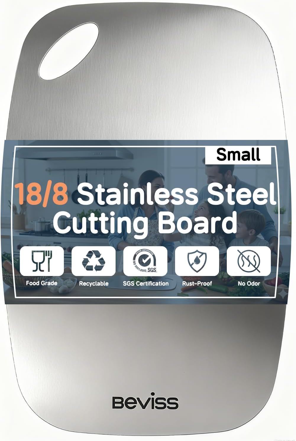 **304 Stainless Steel Cutting Board - Non-Toxic Double-Sided Design | 11.45" x 8.15" Dishwasher Safe for Meat, Vegetables, and Fruit**