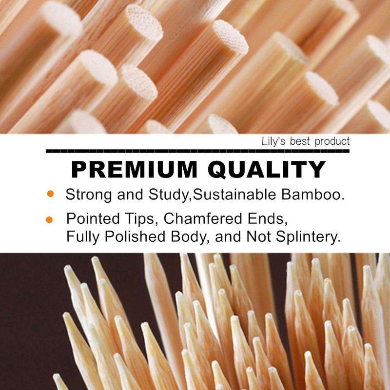 6" Natural Bamboo Skewers for BBQ，Appetiser，Fruit，Cocktail，Kabob，Chocolate Fountain，Grilling，Barbecue，Kitchen，Crafting and Party. Φ=4mm, More Size Choices 8"/10"/12"/14"/16"/17.5"/30"/36"(200 PCS)
