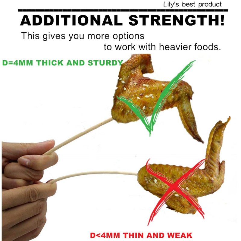 6" Natural Bamboo Skewers for BBQ，Appetiser，Fruit，Cocktail，Kabob，Chocolate Fountain，Grilling，Barbecue，Kitchen，Crafting and Party. Φ=4mm, More Size Choices 8"/10"/12"/14"/16"/17.5"/30"/36"(200 PCS)