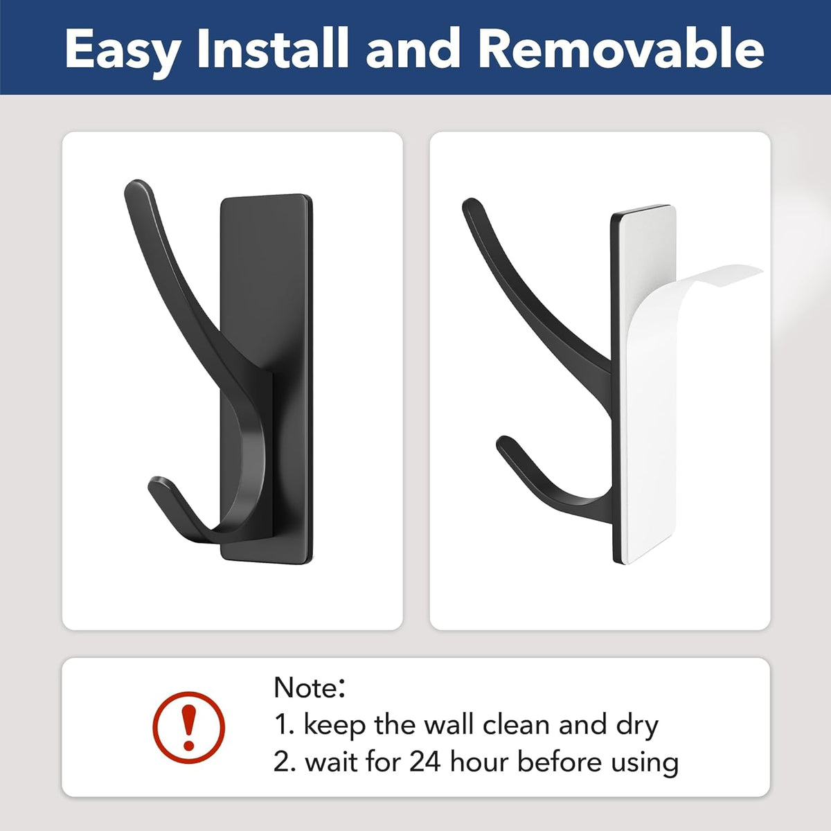 Pickpiff 10 Pack Matt Black Self-Adhesive Coat Hooks - 13LB Extra Strong Metal Hangers for Bathroom, Kitchen, and More