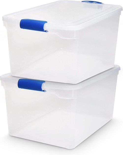 HOMZ Large Clear Plastic Storage Bins - 2-Pack 66 Quart Stackable Containers with Latching Lids for Home & Office
