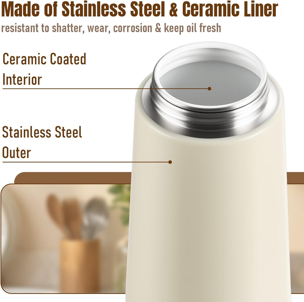 Baalaka Oil Sprayer - 2-in-1 Olive Oil Dispenser & Sprayer - Stainless Steel, 16oz (Black)