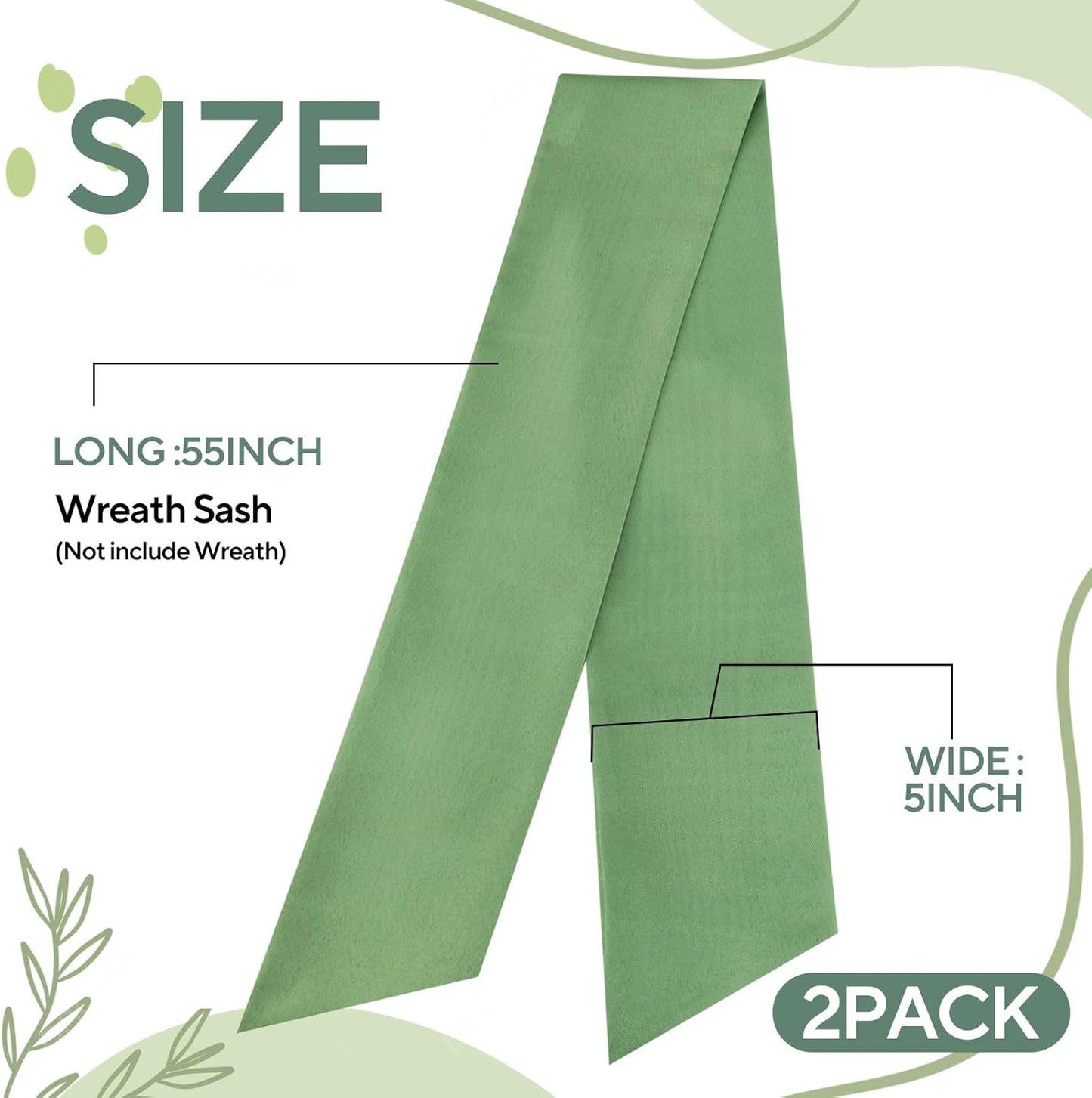 Skiennix Sage Green Wreath Sash - Elegant Linen Ribbon Bow for Front Door & Porch Decor | 2 Pcs