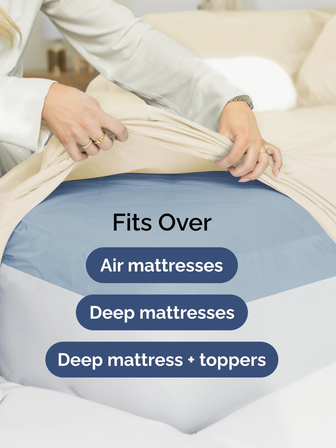 Skiennix Extra Deep Split King Sheet Set | 7-Piece Breathable Cooling Bedding - Soft, Wrinkle-Free Off White