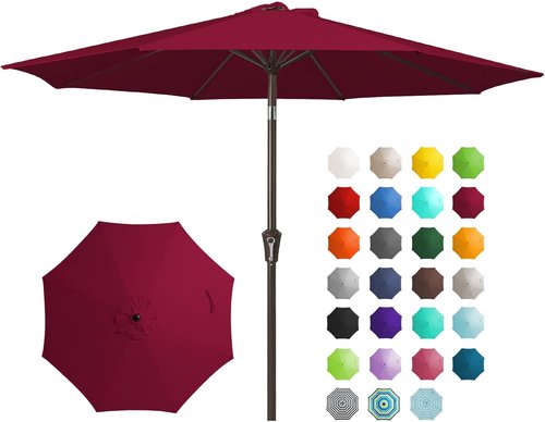 JEAREY 9FT Outdoor Patio Umbrella - Market Umbrella with Push Button Tilt & Crank | UV Protection, Waterproof, Brick Red