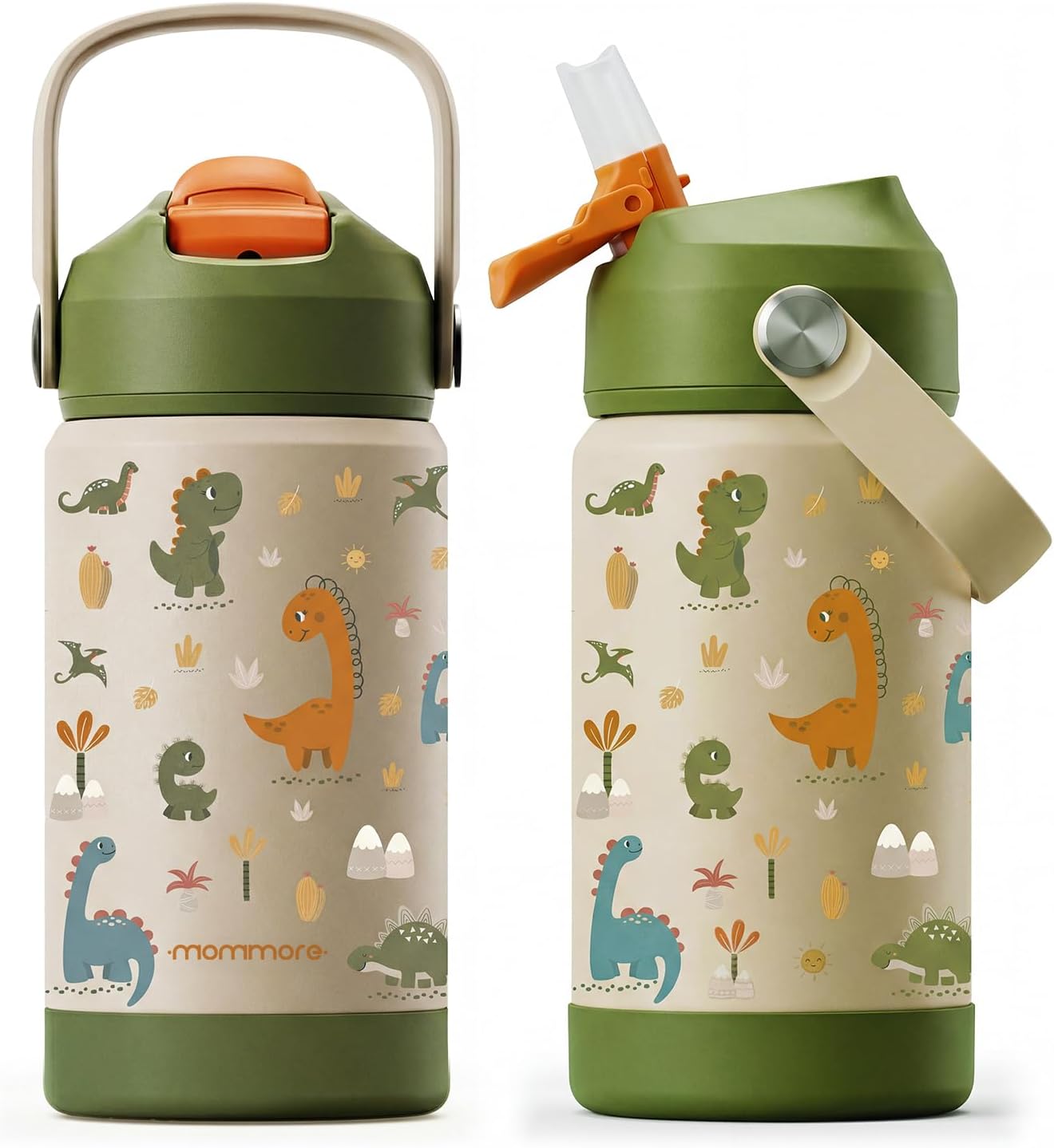 Mommore Kids Water Bottle - 12 oz Insulated Stainless Steel, Leakproof & BPA-Free, Dinosaur Design