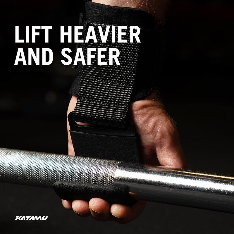 Katamu | Weight Lifting Hooks (Pair), Heavy Duty Power Wrist Straps Hand Grip Support For Deadlifts, Pull Ups, Shrugs - Gym Gloves For Men and Women