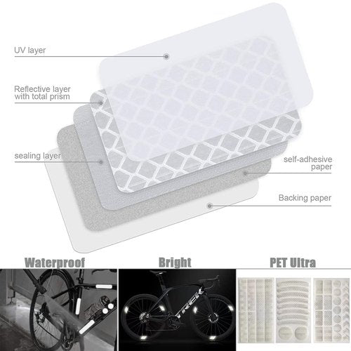 Hsathoac 42Pcs Reflective Stickers, Reflective Decals Multi Shapes Kit, Waterproof Outdoor Safety Warning Reflective Stickers, Night Visibility Adhesive Stickers for Helmet, Bicycle, Car & Stroller