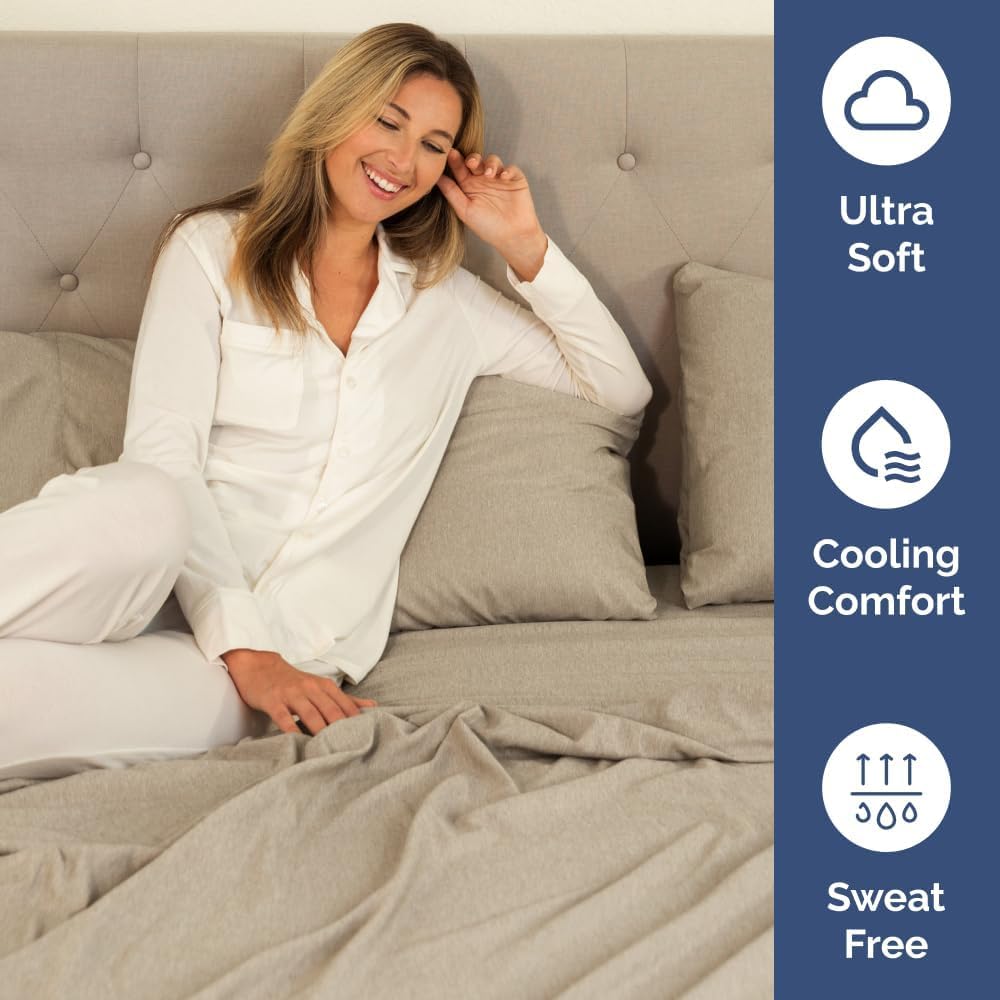 Skiennix Extra Deep Full Sheet Set - 6 Piece Breathable Cooling Bedding - Soft Wrinkle-Free Heathered Beige