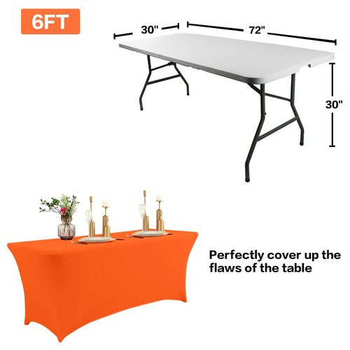 IVAPUPU 2 Pack 6FT Table Cloth for Rectangular Fitted Events Stretch Orange Table Covers Washable Spandex Tablecloth Protector for Party, Wedding, Cocktail, Banquet, Festival