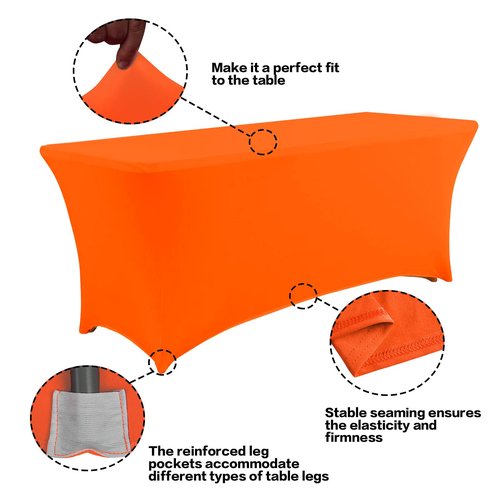IVAPUPU 2 Pack 6FT Table Cloth for Rectangular Fitted Events Stretch Orange Table Covers Washable Spandex Tablecloth Protector for Party, Wedding, Cocktail, Banquet, Festival
