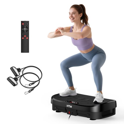 HTM Curved Vibration Plate Exercise Machine, Whole Body Shake Plate with 150W Motor & Resistance Band, 330lbs Weight Capacity, 120 Speeds, Low Noise Vibration Board for Weight Loss, Home Fitness