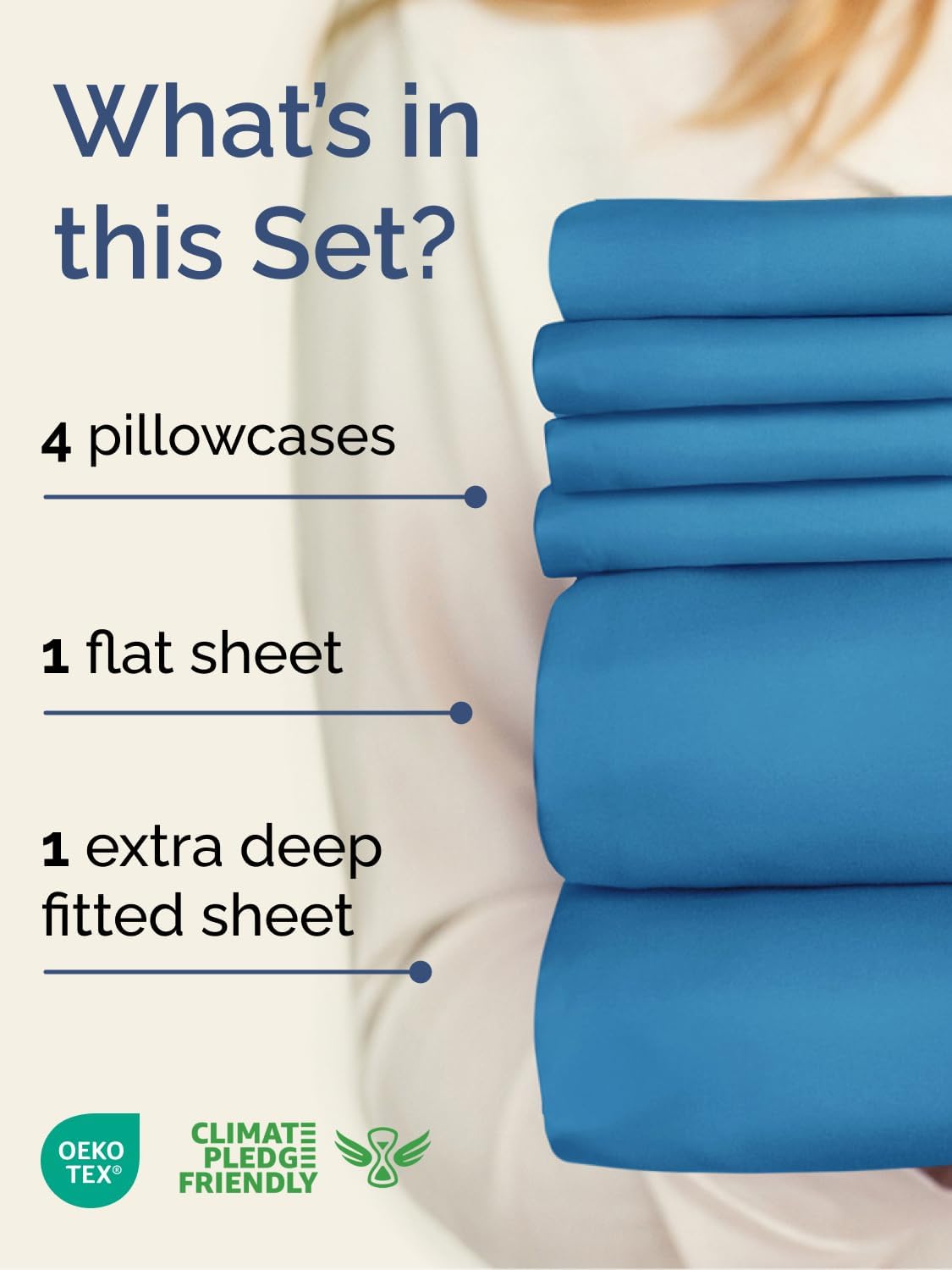 Skiennix Extra Deep Full Sheet Set | 6-Piece Breathable Cooling Bedding - Soft, Wrinkle-Free Denim Blue