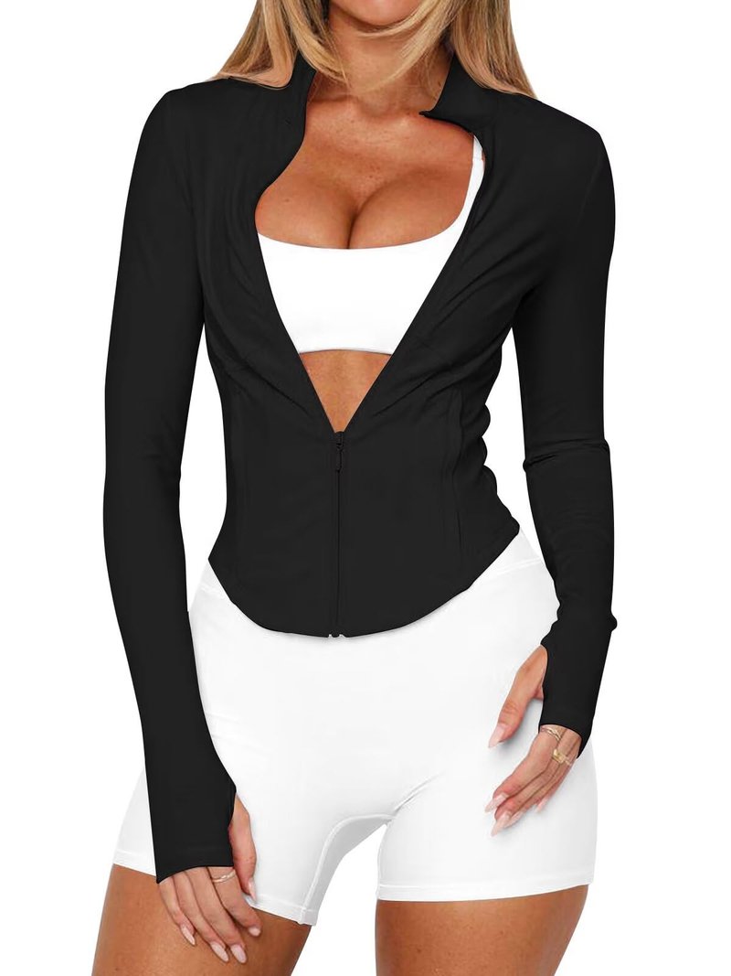 LEEDYA Women's Athletic Jackets Slim Fit Workout Jacket Full Zip Up Running Gym Yoga Sports Tops with Pockets Black S