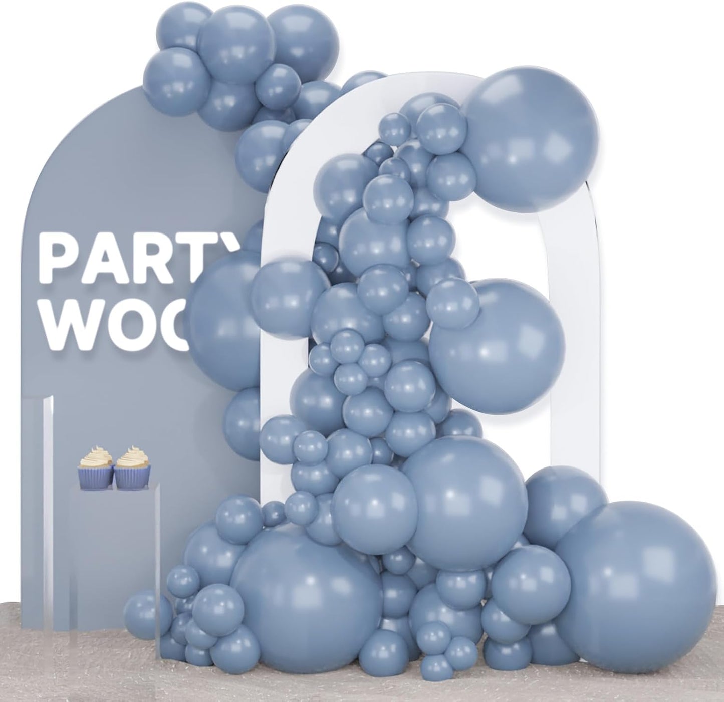 PartyWoo Dusty Blue Balloons - 140-Piece Slate Blue Boho Balloon Arch Kit for Baby Showers & Graduations
