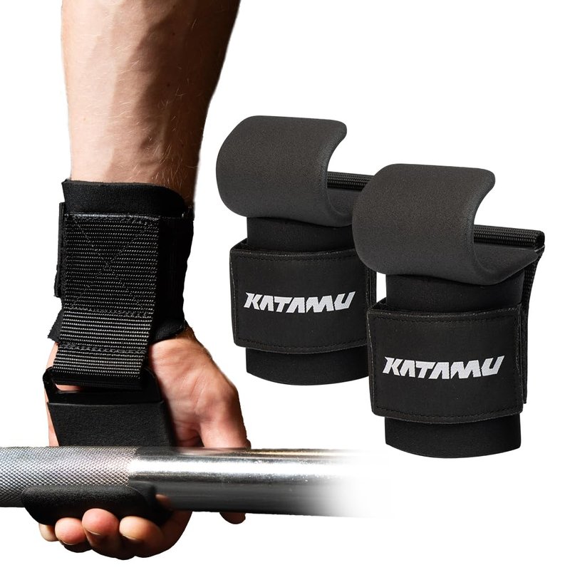 Katamu | Weight Lifting Hooks (Pair), Heavy Duty Power Wrist Straps Hand Grip Support For Deadlifts, Pull Ups, Shrugs - Gym Gloves For Men and Women