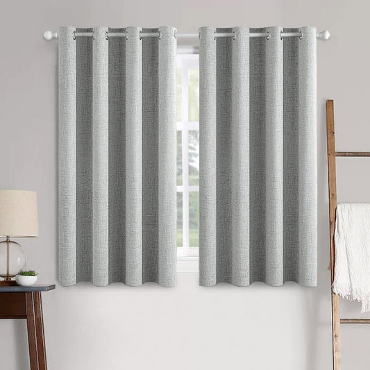 MIULEE Blackout Linen Curtains - Thermal Insulated Grommet Drapes in Glacier Gray | 52 x 45 Inch (2 Panels)