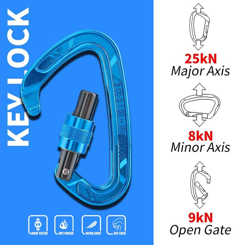 Kailas Locking Climbing Carabiners Rock Clips Heavy Duty Steel UIAA Certified 25KN Screw Gate D Shape for Rappelling and Mountaineering