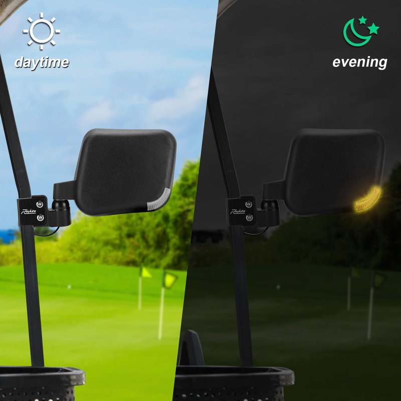 Roykaw Golf Cart No Drilling Folding Side Rear view Mirror Compatible with LED Turn Signal Light,Universal for EZGO Club Car Yamaha Golf Cart, 3 Pieces No Drill Bracket