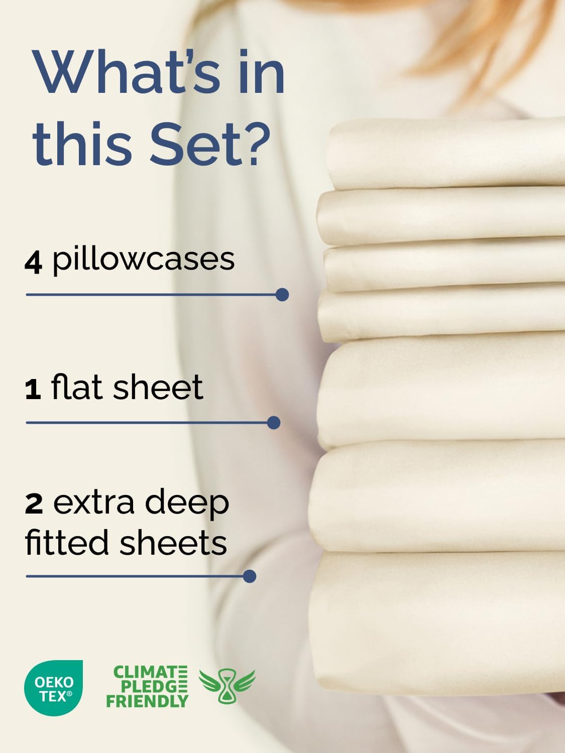 Skiennix Extra Deep Split King Sheet Set | 7-Piece Breathable Cooling Bedding - Soft, Wrinkle-Free Off White