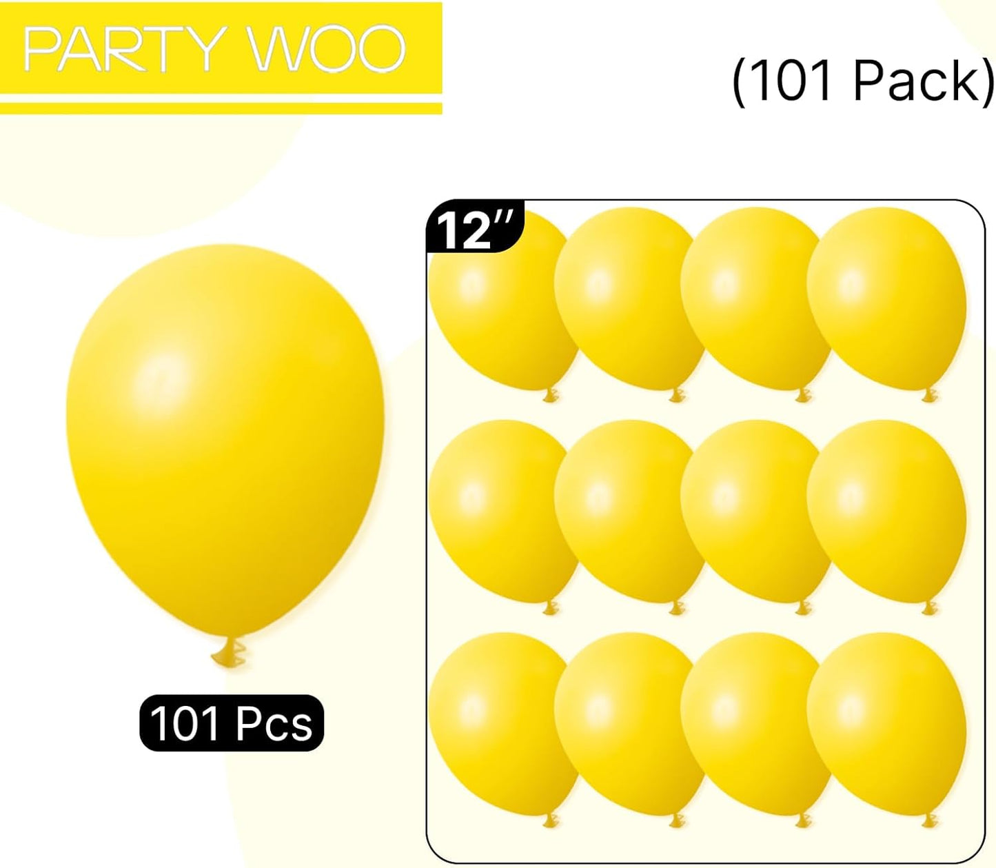 PartyWoo Yellow Balloons - 101pcs 12 Inch Latex Helium Balloons for Birthday & Baby Shower Decor
