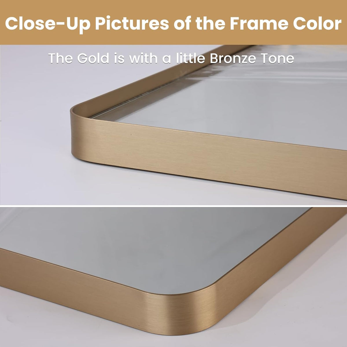 LOAAO Gold Bathroom Mirror - 36”X36” Rounded Rectangle Design | Anti-Rust Tempered Glass, Wall-Mounted