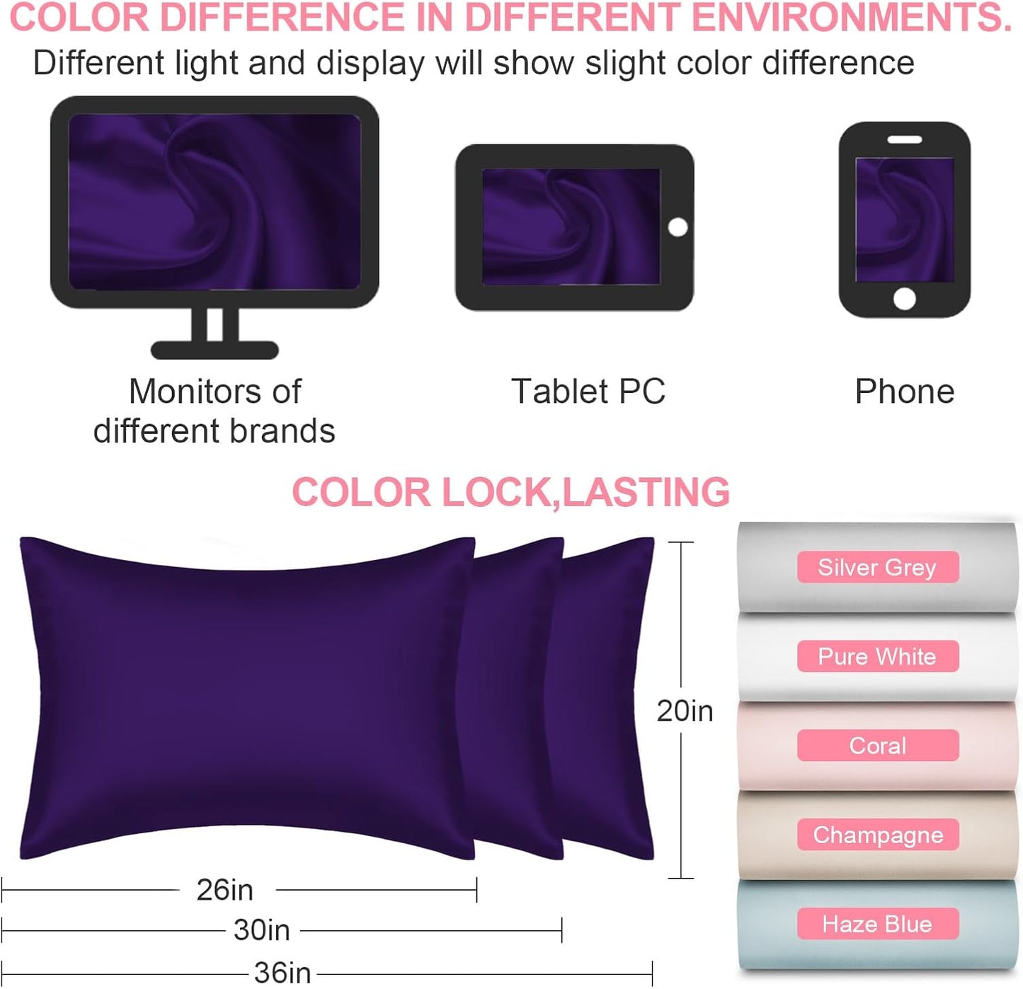 Mulberry Silk Pillowcases by Skiennix - 2 Pack Standard Size with Hidden Zipper | Soft, Breathable, Cooling for Hair & Skin - Purple
