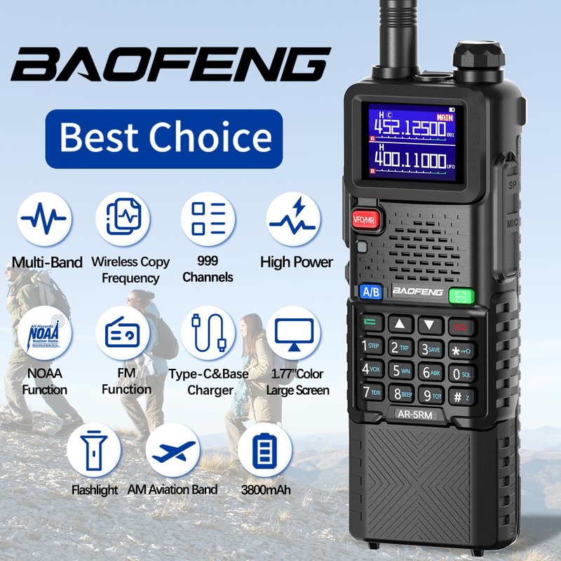 Baofeng Radio Ham Radio Long Range 5RM 10W Handheld NOAA Weather Radio 3800mAh Rechargeable Walkie Talkies for Adults with Programming Cable,USB-C Charging for Hunting Survival Gear,2 Pack