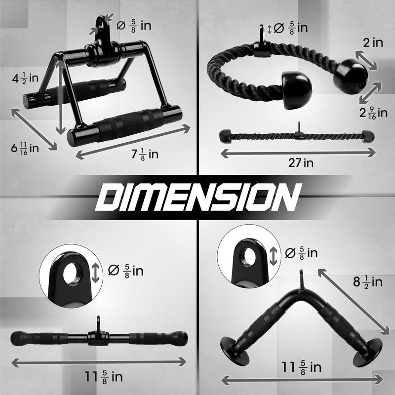 Yes4All Combo Double D Handle, Tricep Rope, Straight Bar & V Bar, Multi Cable Machine Accessories, Tricep Press Down & LAT Pulldown Attachments for Home Gym Set