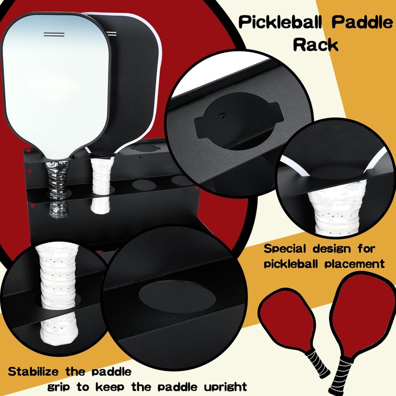 TOPOWN 2PCS Pickleball Paddles Rack/BallRack – Holds 8 Paddles and 8 Balls Pickleball Rack for Fence and Wall Heavy-Duty Steel Pickleball Paddle Holder Pickleball Paddle Racks Outdoor