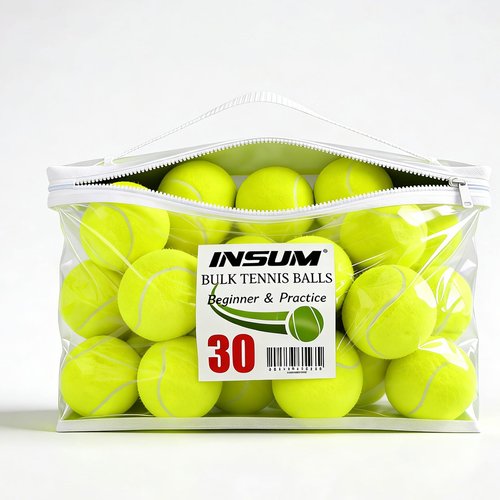 INSUM 30 Pack Bulk Tennis Balls – High Elasticity Practice Tennis Balls with Mesh Bags, Portable for Pet Dog Outdoor Playing, Training, Fetching