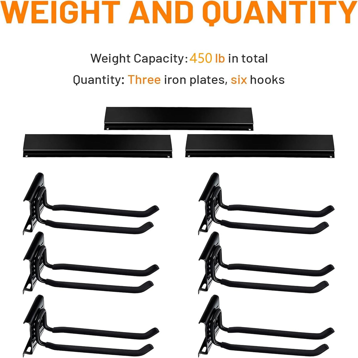 Wallmaster Garage Storage Organizer - Heavy Duty Wall Mount Tool Rack with 6 Adjustable Hooks | 48-Inch, 450lb Capacity