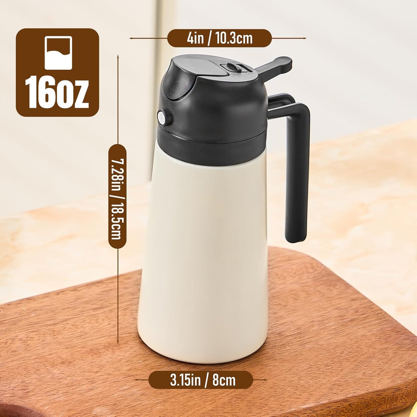 Baalaka Oil Sprayer - 2-in-1 Olive Oil Dispenser & Sprayer - Stainless Steel, 16oz (Black)