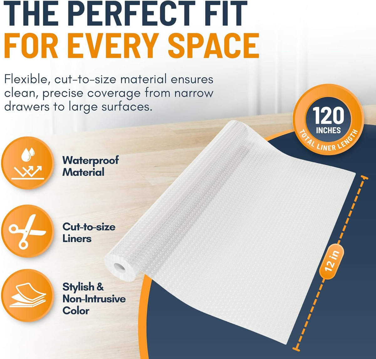 Linda's Essentials Non-Adhesive Shelf Liner - Non-Slip, Easy Clean Kitchen Cabinet Protector | 12 x 120 Inches