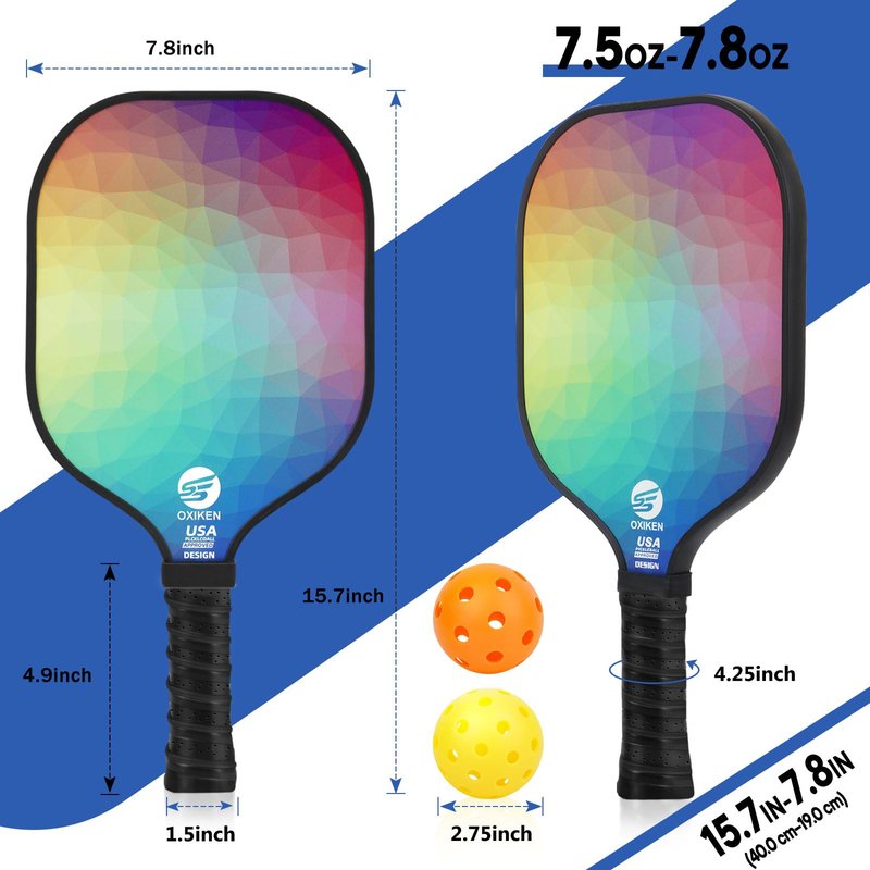 SS OXIKEN Pickleball Paddles Set of 2, USAPA Approved Carbon Fiber Pickle Ball Paddle (CHS) Polypropylene Honeycomb Core, Anti Slip Sweat Absorbing Grip, 2 Outdoor Pickleball, 2 Indoor Pickleball, Bag