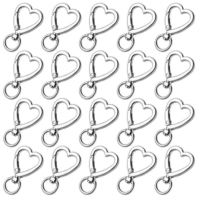 Metal Heart Shape Keychain, 20pcs Sliver Heart Carabiner Clips for Keys, Snap Hook Keychain Clip for Wristlets, Card Holders and Picture Keychains