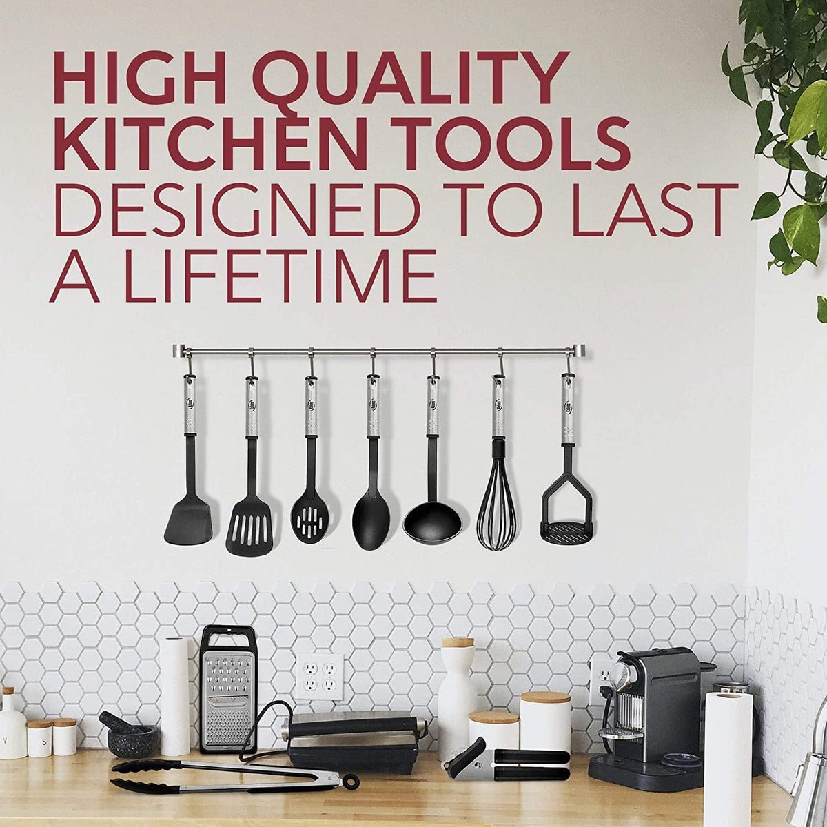 Skiennix 24-Piece Kitchen Utensils Set | Heat Resistant Nylon Tools with Stainless Steel Handles - Black