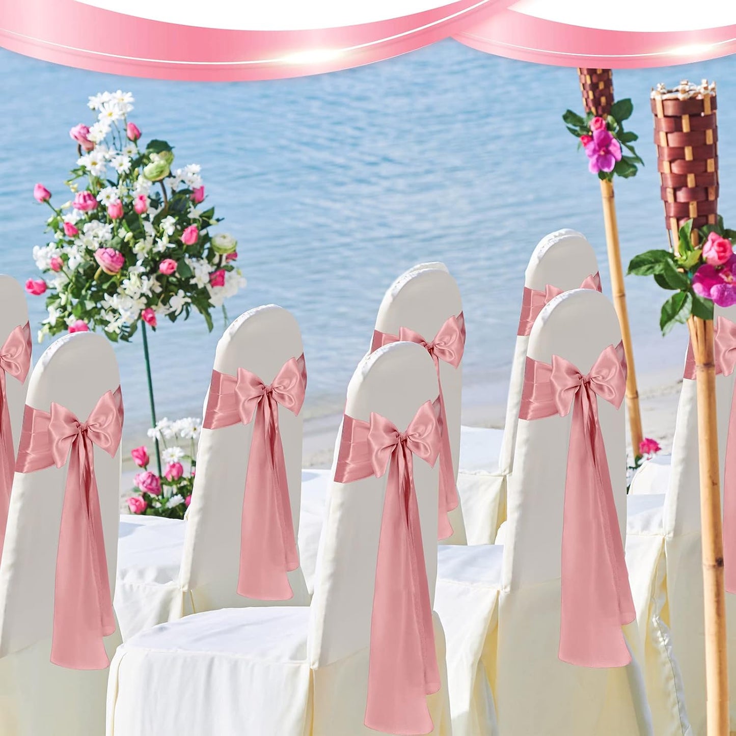 XunYee Satin Chair Sashes - 80 Pack Elegant Bow Ties for Weddings & Events | Rose Gold