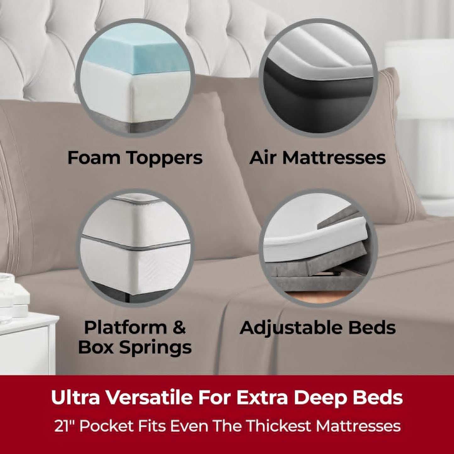 Mellanni Extra Deep Split King Sheets - Hotel Luxury Bedding Set | Ultra Soft, Cooling, Stain Resistant (Brown)