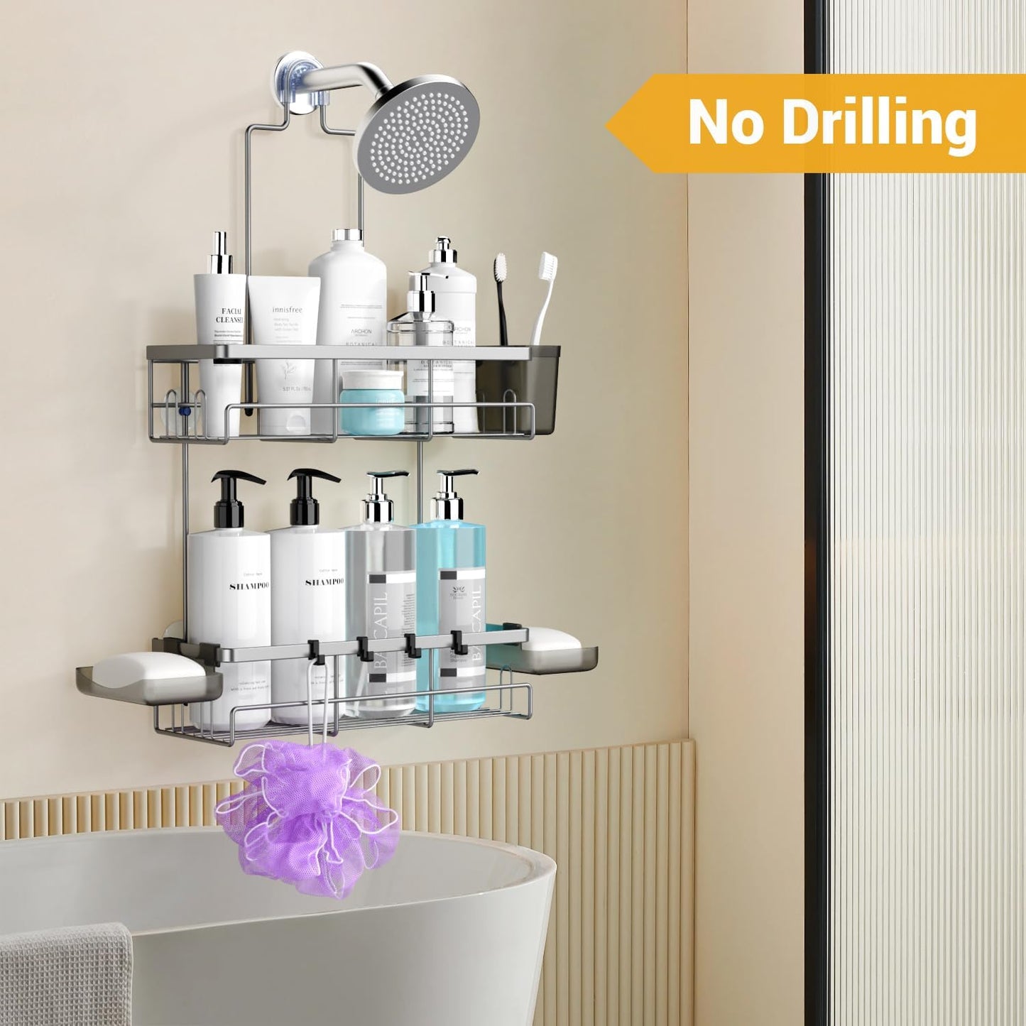 AKTECKE Shower Caddy - Rustproof Hanging Bathroom Organizer for Shampoo & Soap | No Drilling Required