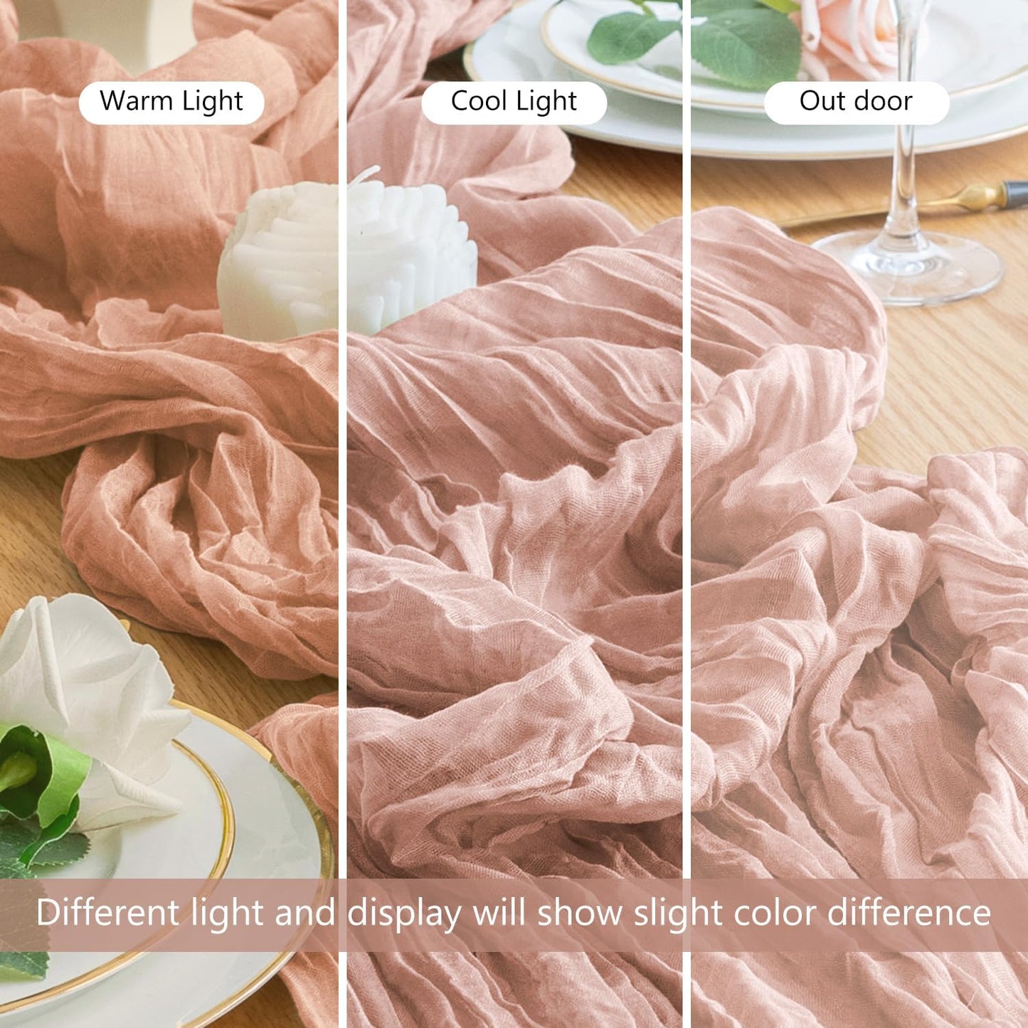 Wokceer Dusty Pink Cheesecloth Table Runner - 10FT Boho Style for Easter & Bridal Showers | Rustic 120-Inch Decor