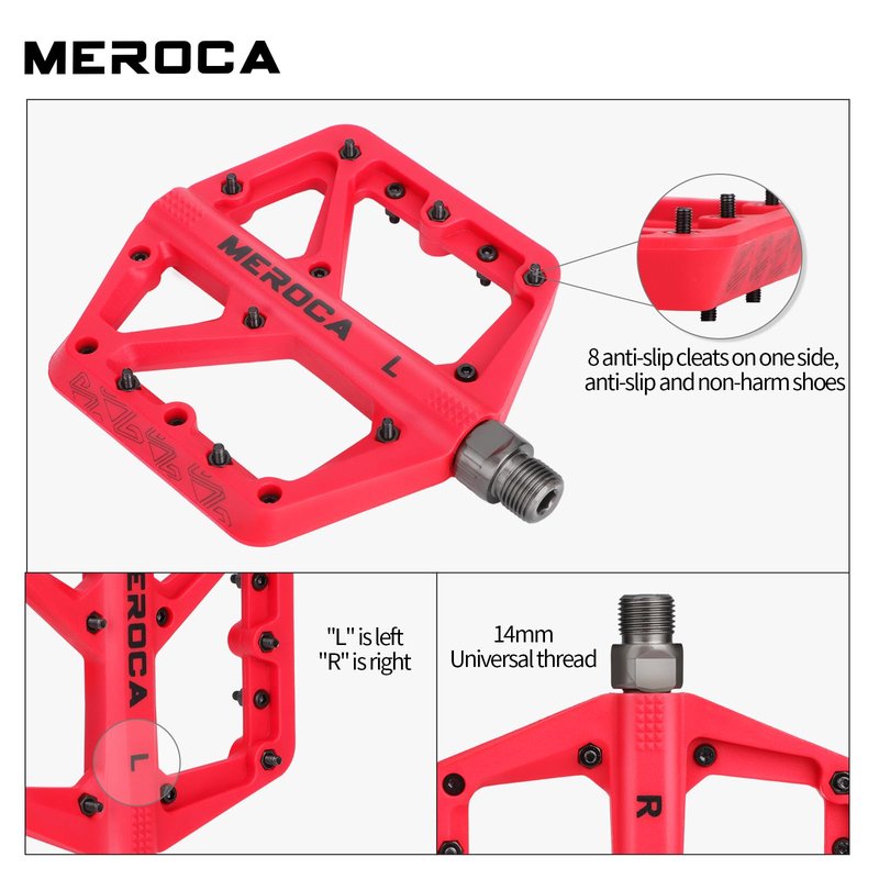 MEROCA Mountain Bike Nylon Pedals, Mountain Bike Pedals, Non-Slip Lightweight Nylon Fiber Bicycle Pedals (Blue)