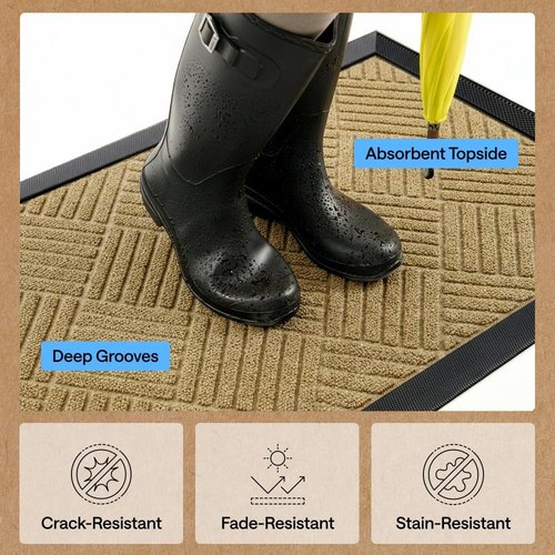GORILLA GRIP Waterproof All-Season Doormat - Natural Rubber, Stain & Fade Resistant | 29x17, Beige Diamond
