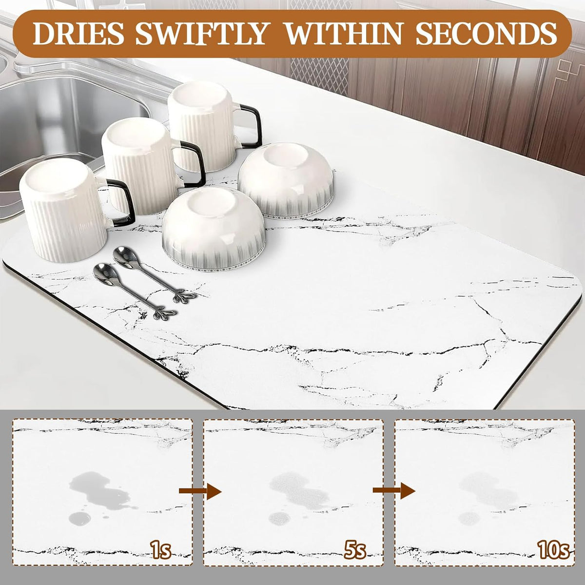 White Dish Drying Mat by [Brand Name] - 24"x16" Absorbent & Heat Resistant with Non-Slip Backing