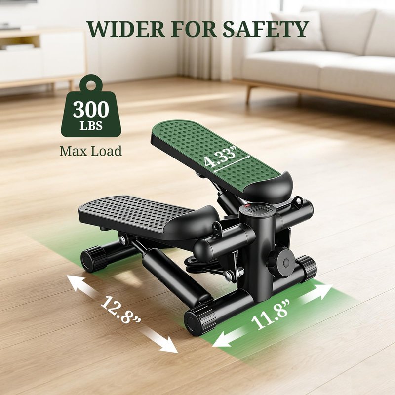 Mini Stair Steppers with Resistance Bands for Exercise at Home, Portable Exercise Twist Stepper Machine for Full Body Workout, Hydraulic Fitness Stepper with LCD Monitor, Black