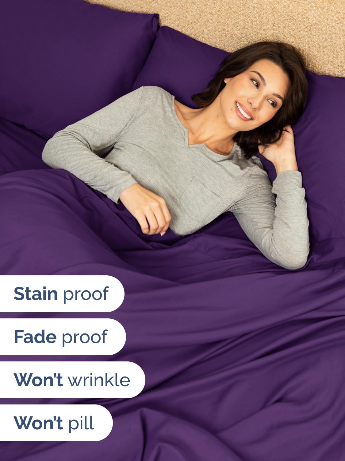 Skiennix Extra Deep King Sheet Set - 6 Piece Breathable Cooling Bedding - Soft, Wrinkle-Free Purple