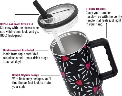 DLOCCOLD 40 oz Insulated Tumbler - Leak Resistant, Handle & Flip Straw | Car Cup Holder Friendly